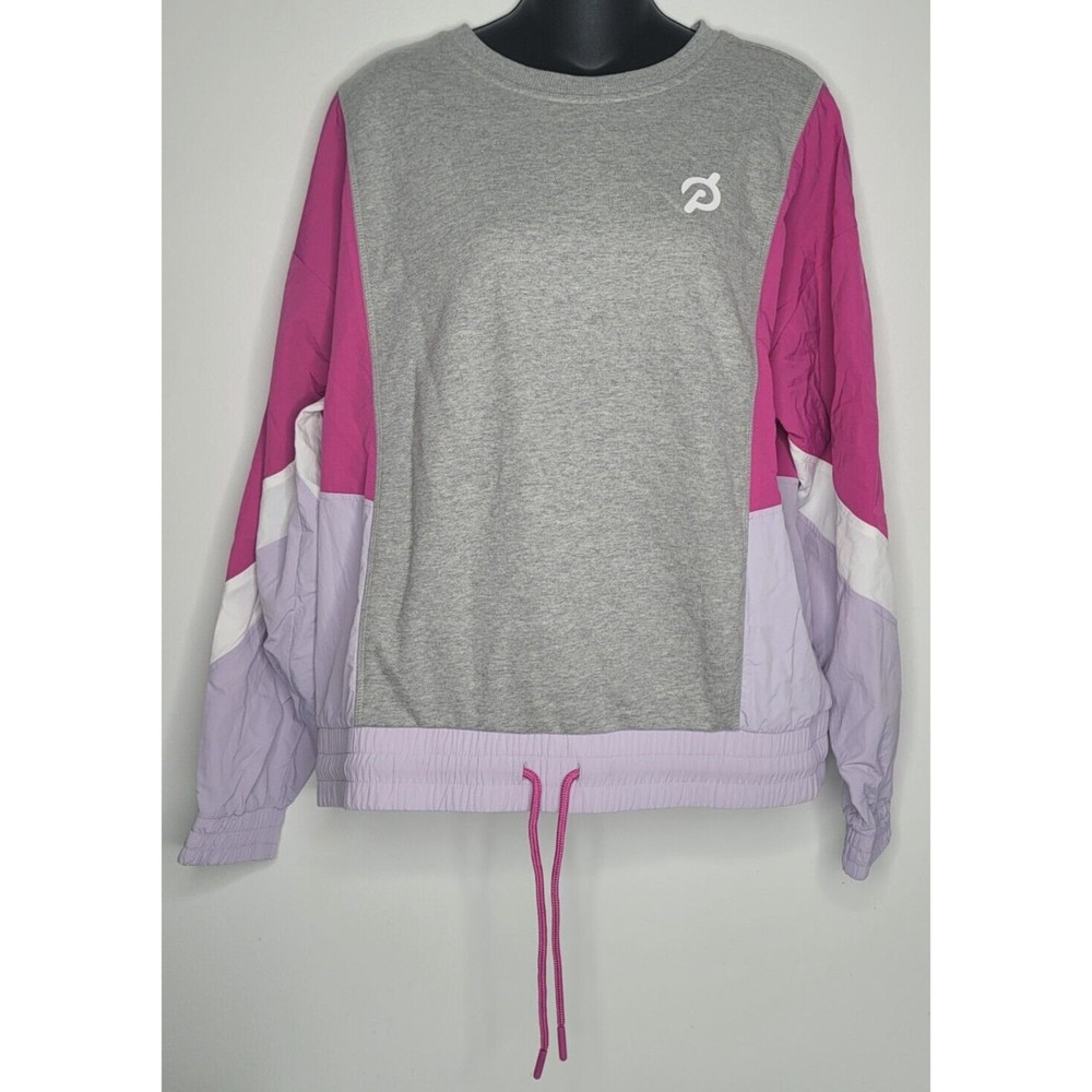 Peloton Chic Fabric Mix‎ Pullover Sweatshirt Sweater Pink Gray Large Windbreaker